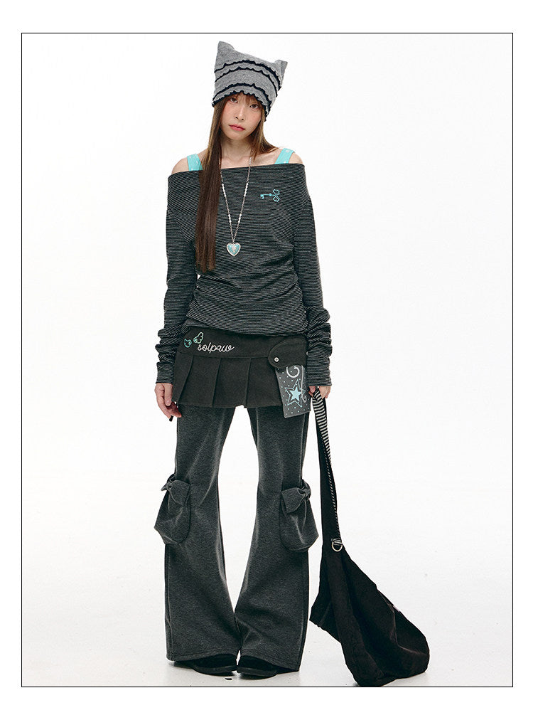 Star Pocket Pleated Layering Wrap Skirt
