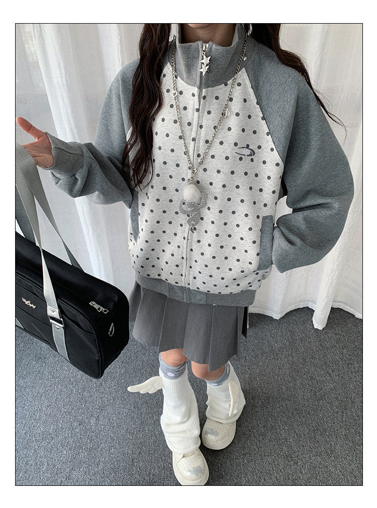Contrast Polka Dot Zip-Up Jacket