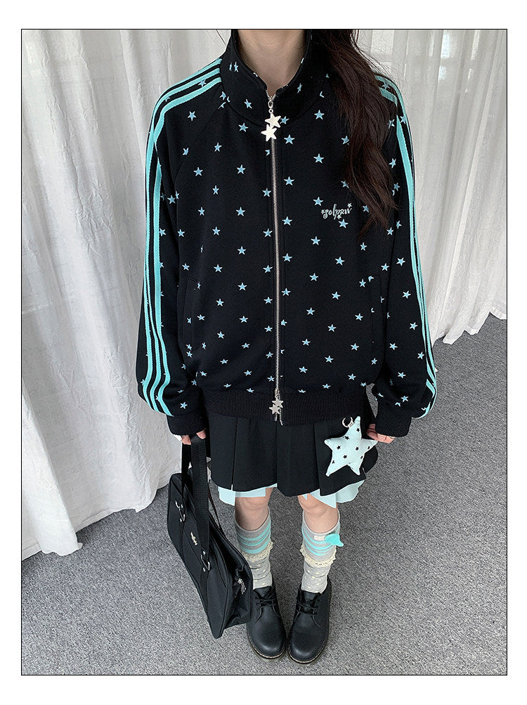 Star Print Double-Zip Track Jacket