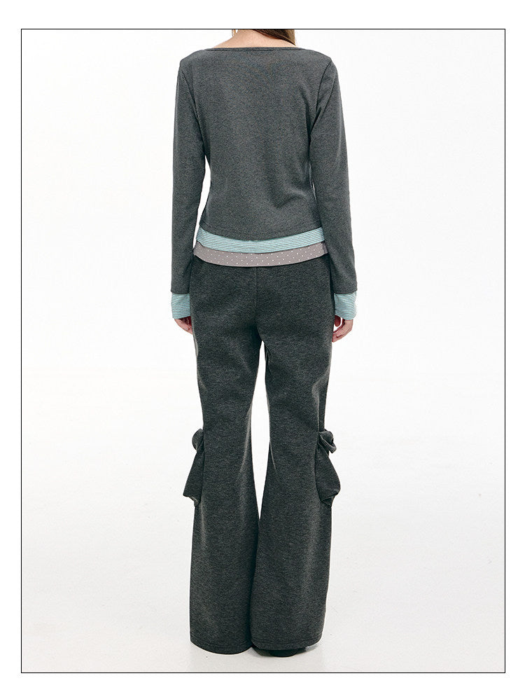 Bow-Pocket Flared Wide-Leg Pants