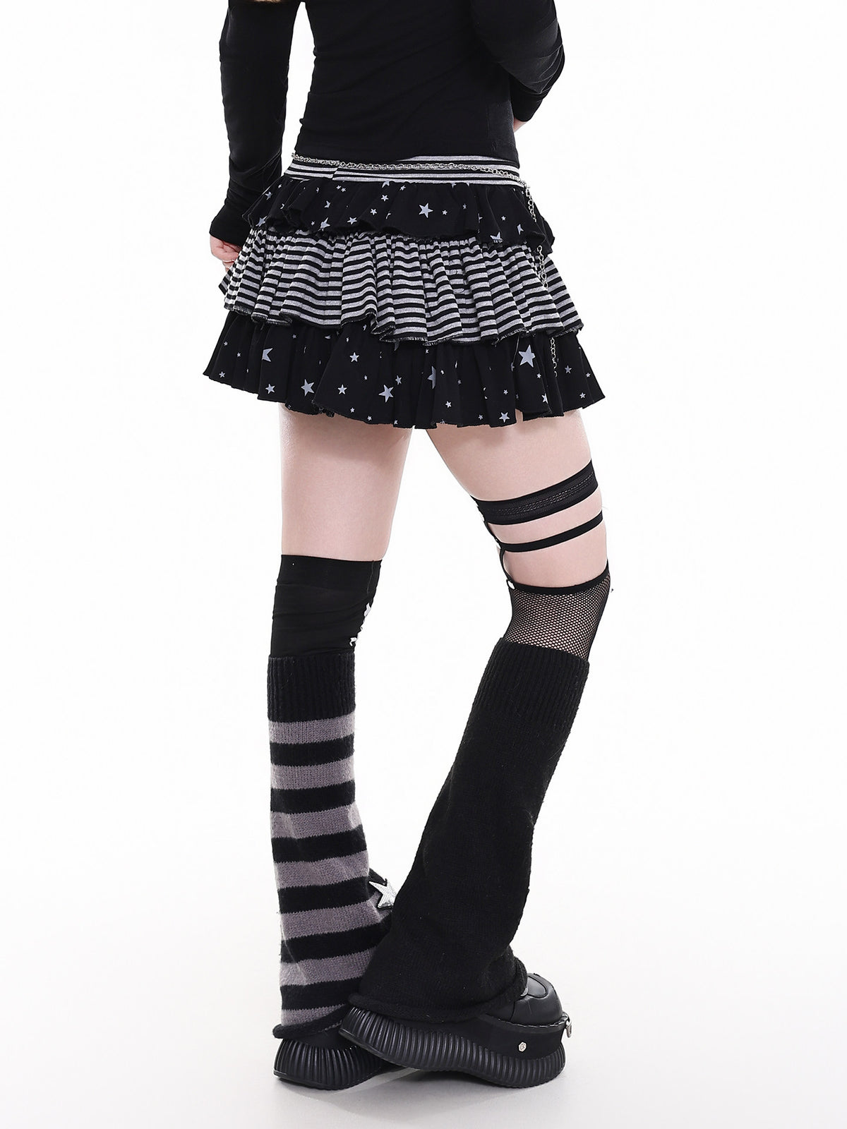 Star Stripe Tiered Ruffle Mini Skirt