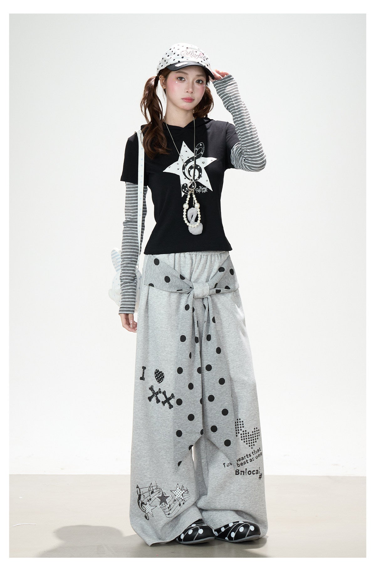 Music Note Star Tie-Waist Wide-Leg Sweatpants