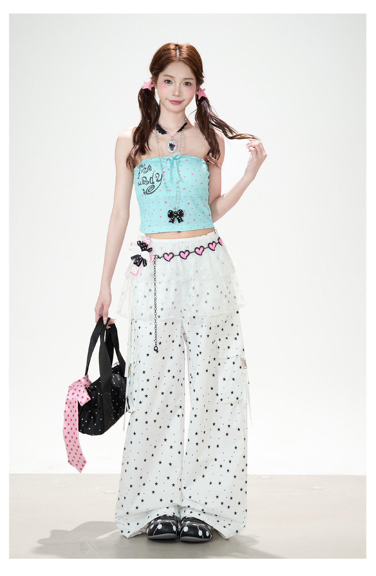 Allover Star Cargo Wide Leg Pants