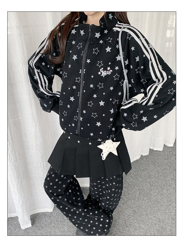 Allover Star Print Track Zip Jacket
