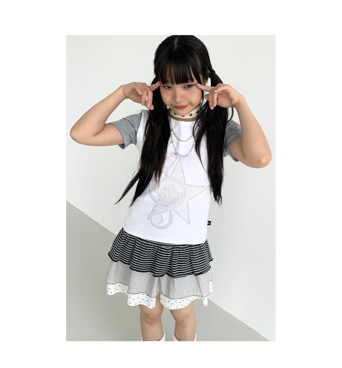 Trio Stripe Star Tiered Mini Skirt