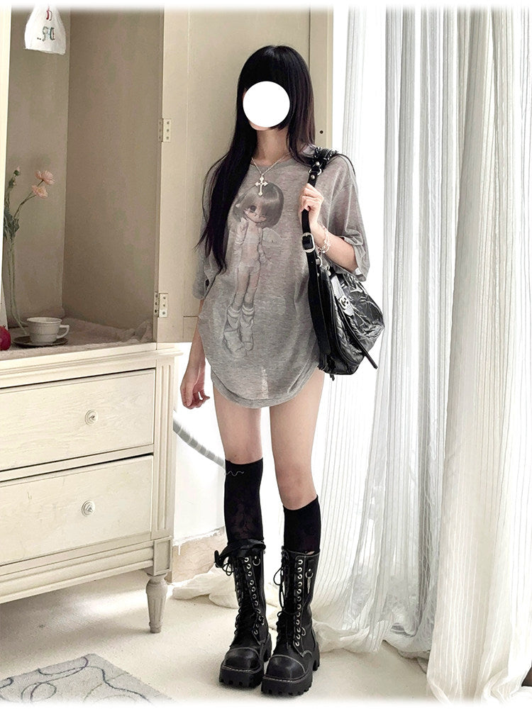 Faded Angel Girl Sheer Oversized Tee