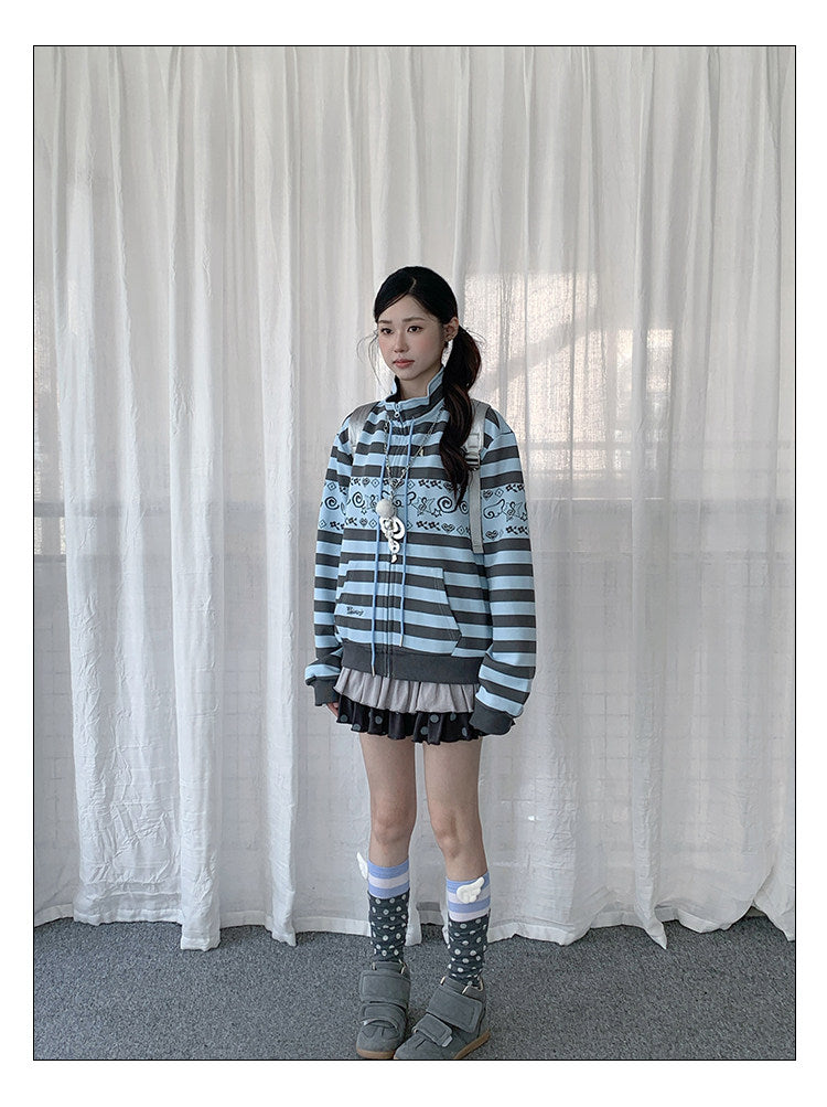 Striped Graphic Zip-Up Jacket