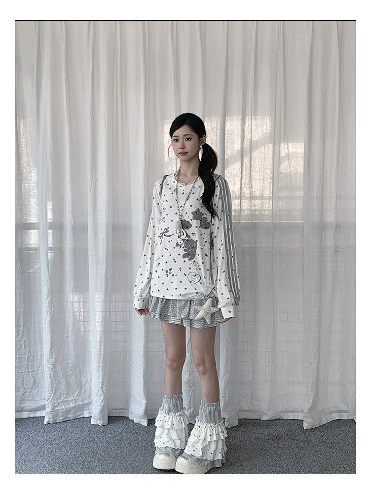 Ivory Star Lace V-Neck Long Sleeve Top