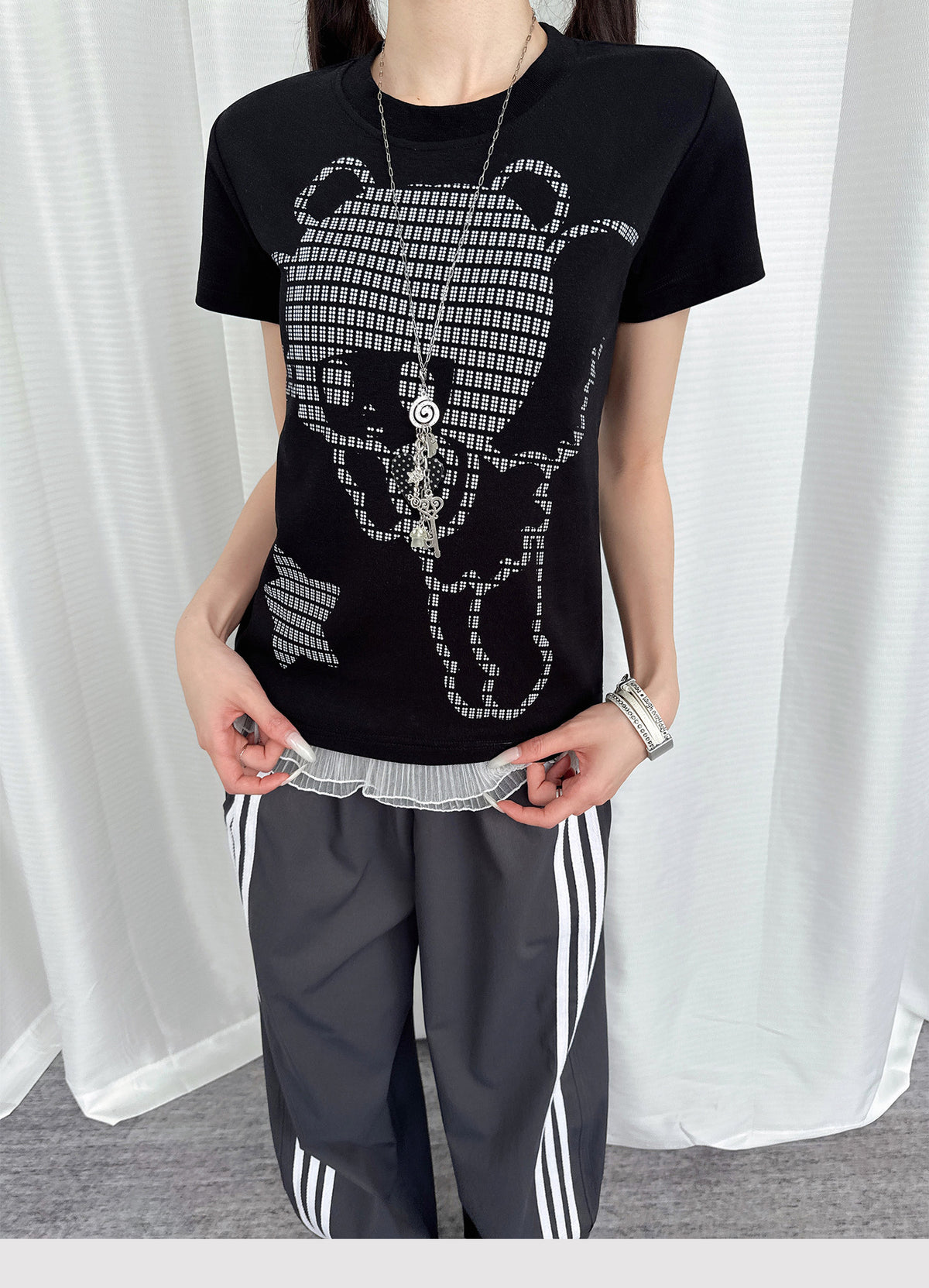 Pixel Teddy Graphic Fitted Tee