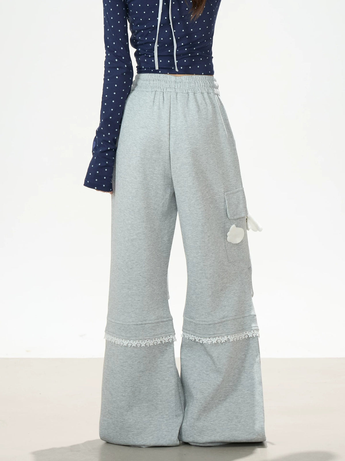 Wing Lace Wide-Leg Cargo Sweatpants