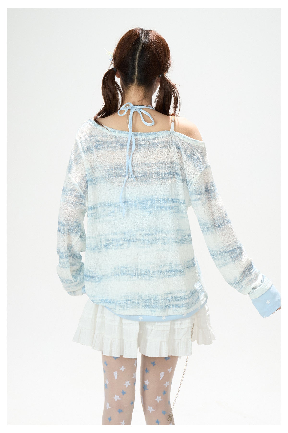 Summer Stripe Graphic Long Sleeve Top & Star Halter Cami