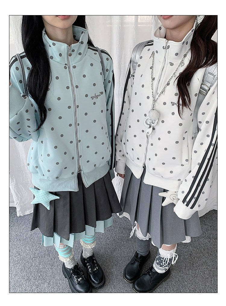 Polka Dot Stripe Zip-Up Track Jacket