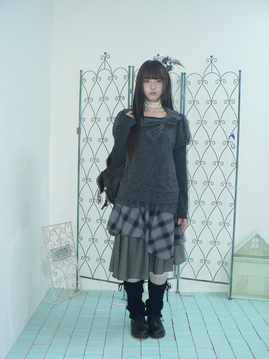 Asymmetric Plaid Layered Midi Skirt