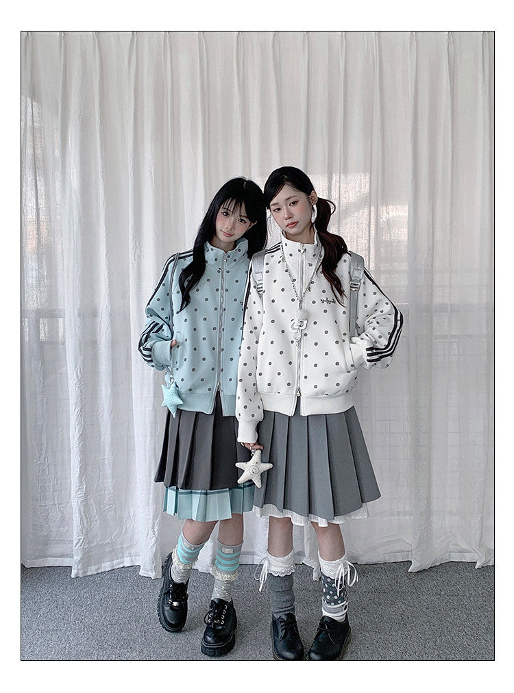 Polka Dot Stripe Zip-Up Track Jacket