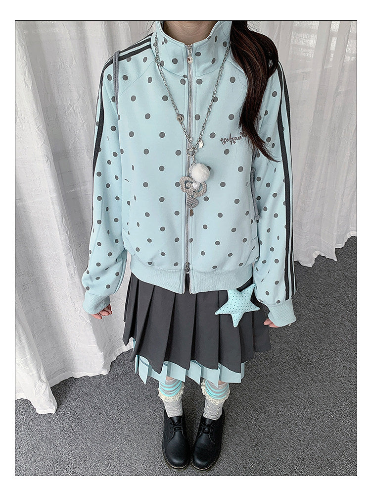 Polka Dot Stripe Zip-Up Track Jacket