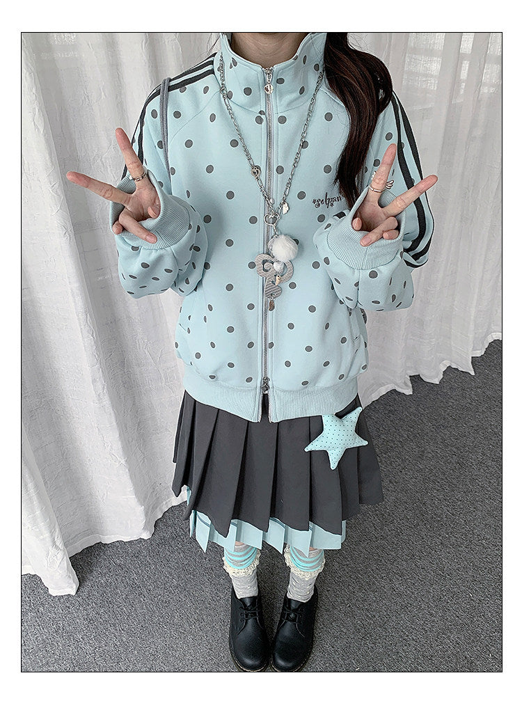 Polka Dot Stripe Zip-Up Track Jacket