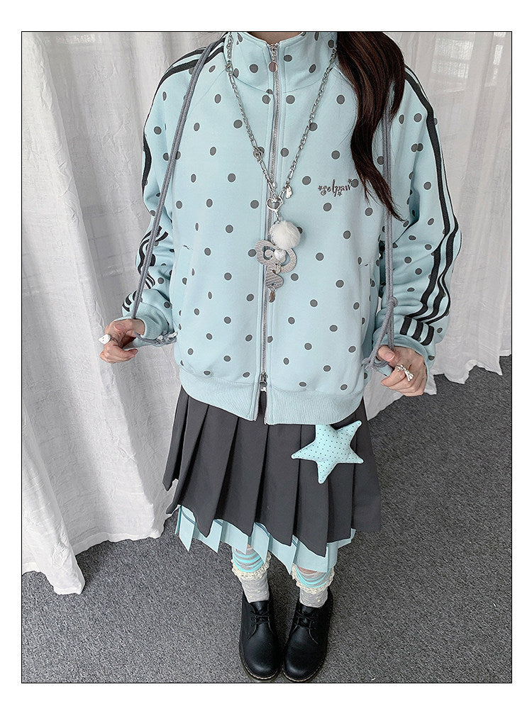 Polka Dot Stripe Zip-Up Track Jacket