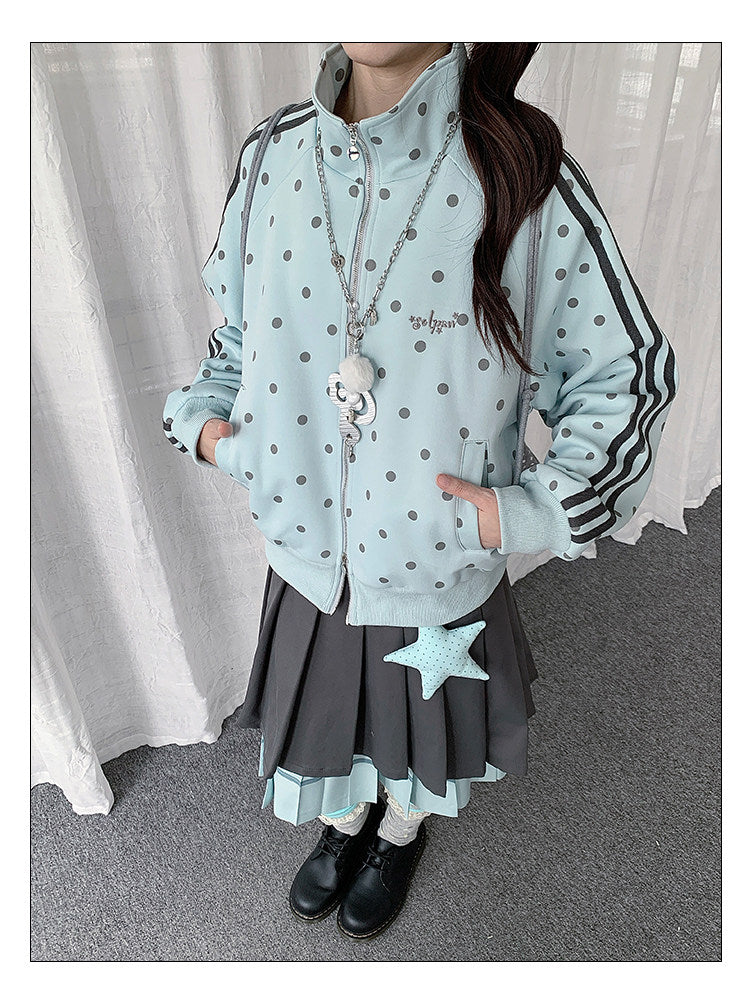 Polka Dot Stripe Zip-Up Track Jacket
