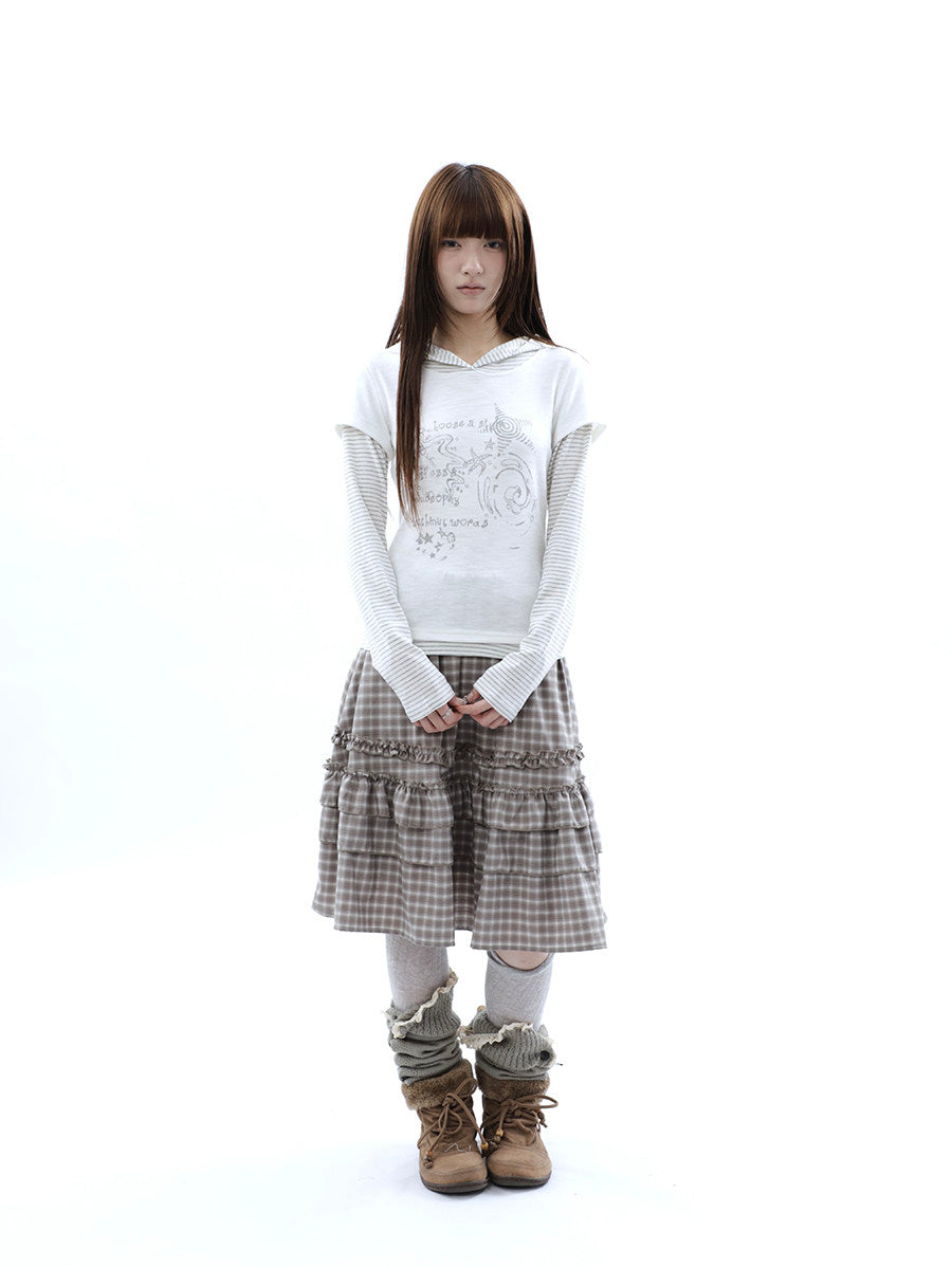 Plaid Ruffle-Tiered Midi Skirt