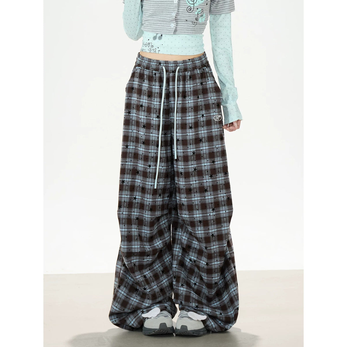 Star Plaid Wide-Leg Pants