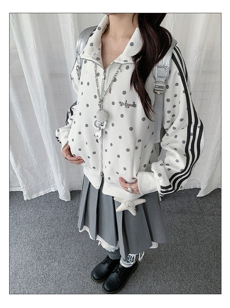 Polka Dot Stripe Zip-Up Track Jacket