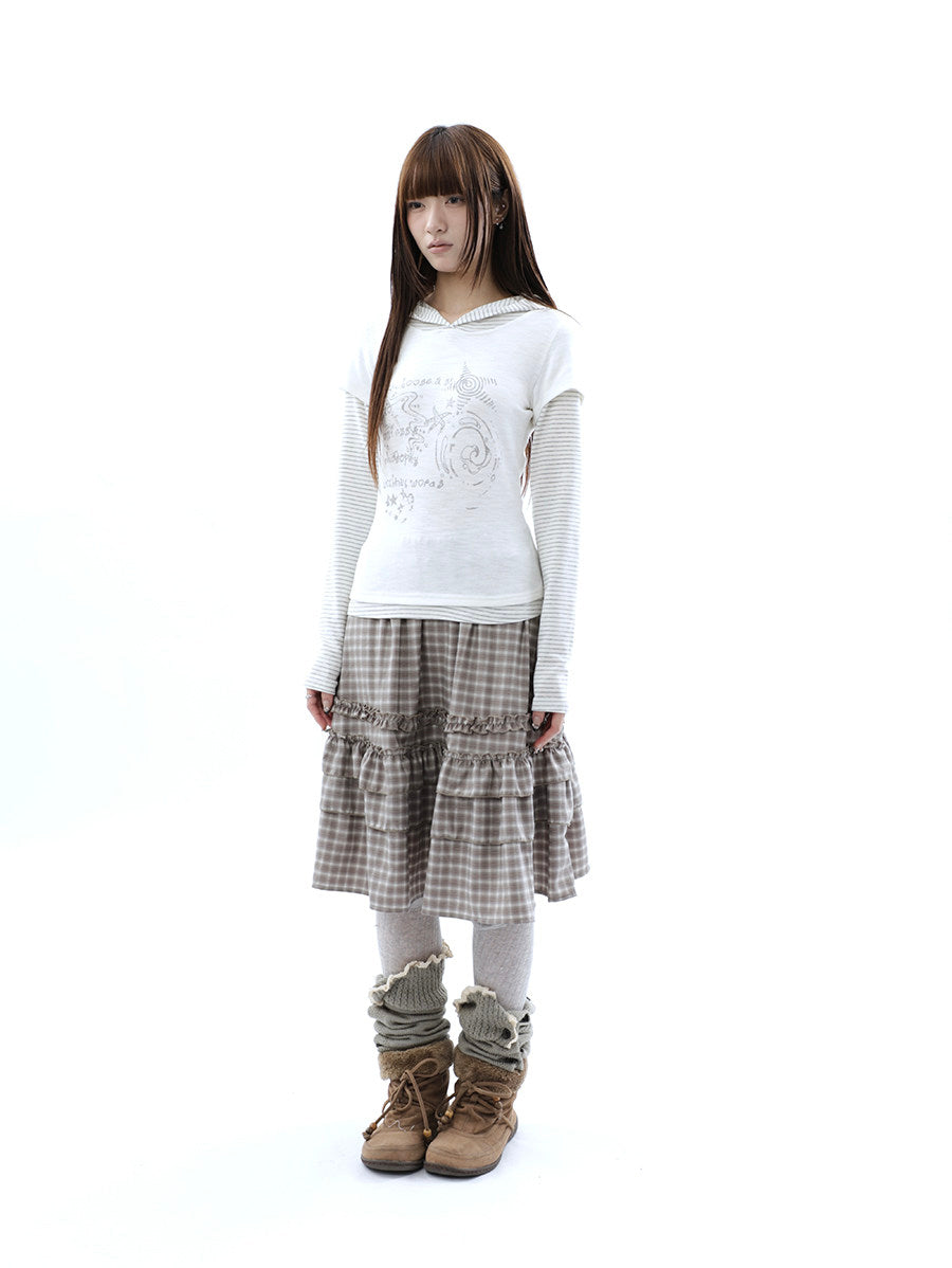 Plaid Ruffle-Tiered Midi Skirt