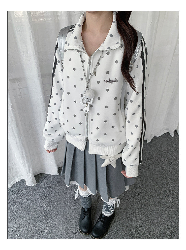 Polka Dot Stripe Zip-Up Track Jacket