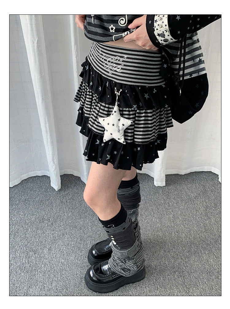 Star Stripe Tiered Ruffle Mini Skirt with Charm