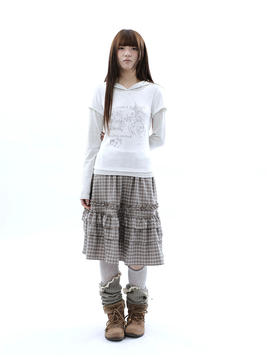 Plaid Ruffle-Tiered Midi Skirt