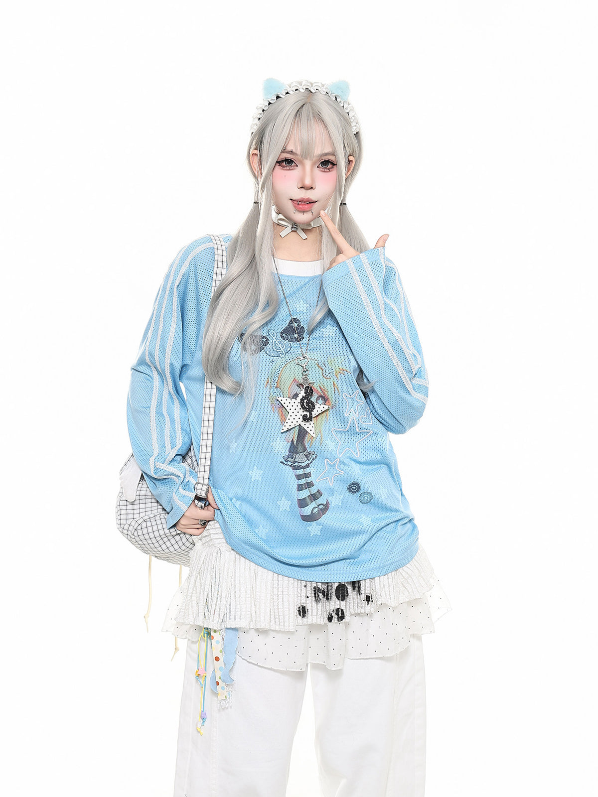 Star Stripe Mesh Long Sleeve Tee
