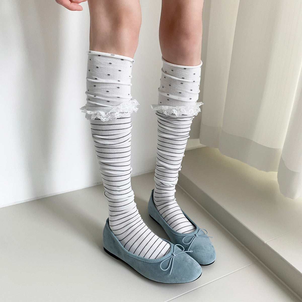Lace Trim Patchwork Over-the-Knee Socks