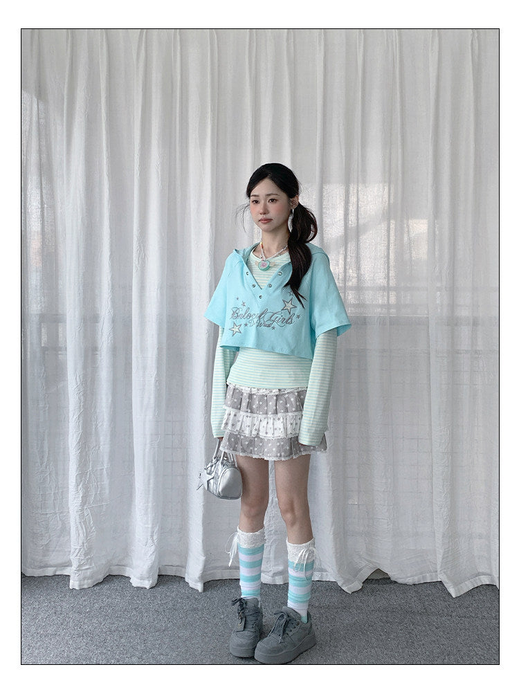 Star Whisper Layered Hoodie Two-Piece Top Set