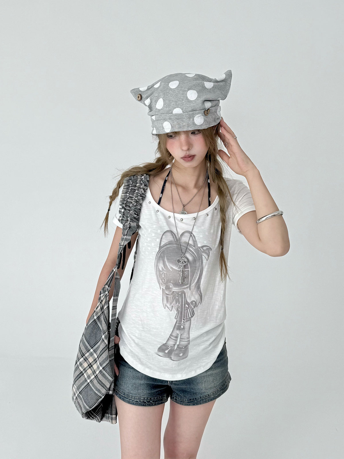 Gray Polka Dot Cat Ear Adjustable Hat (Preorder)