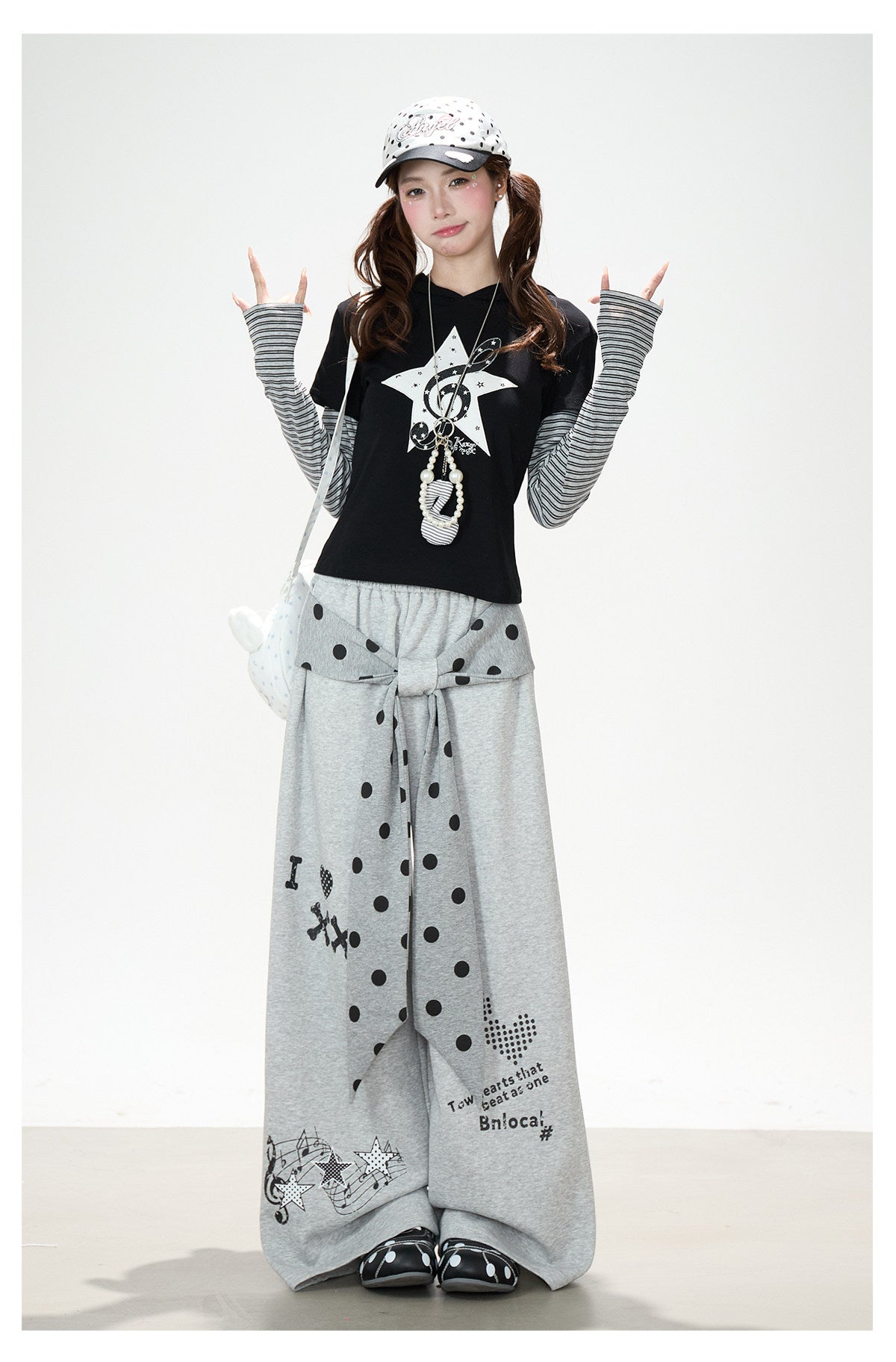 Music Note Star Tie-Waist Wide-Leg Sweatpants