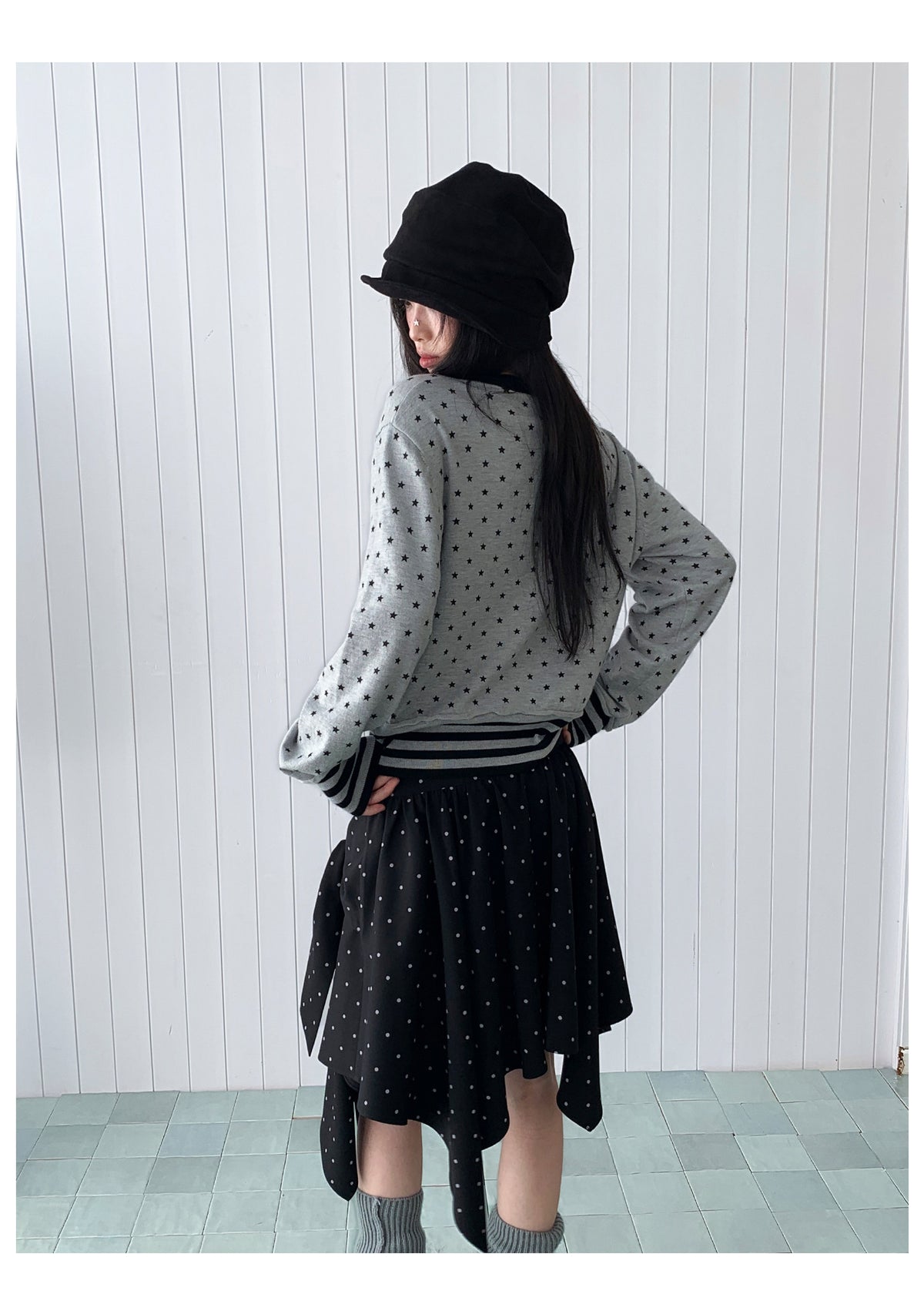 Star Print Contrast-Trim Knit Cardigan