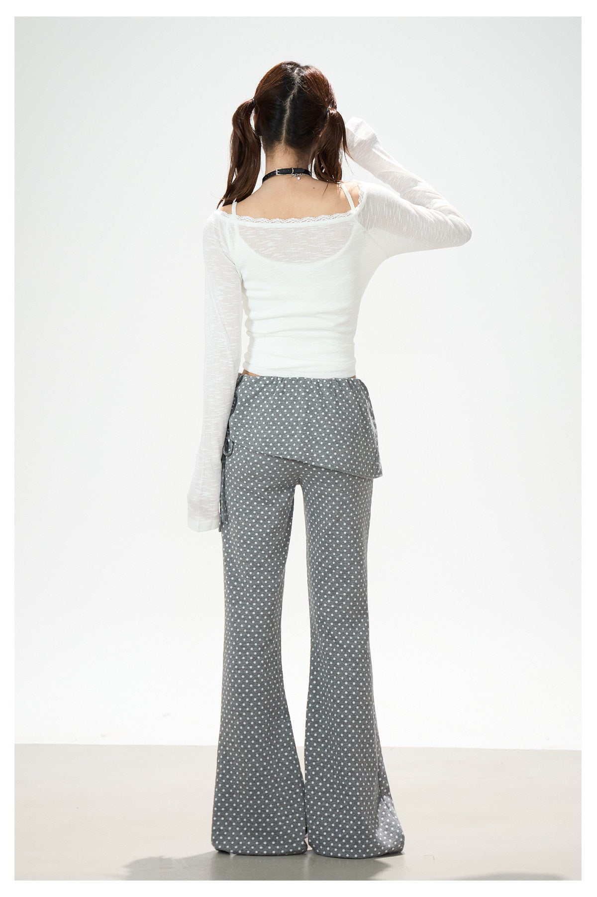 Polka Dot Wrap-Panel Flare Pants