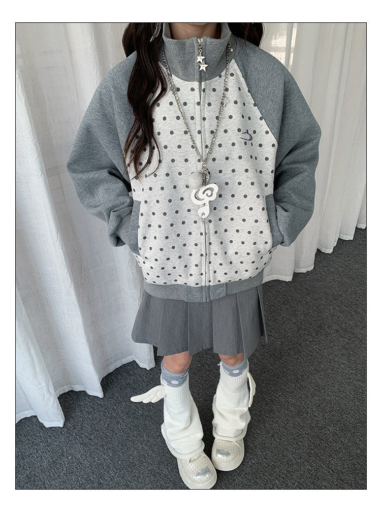 Contrast Polka Dot Zip-Up Jacket