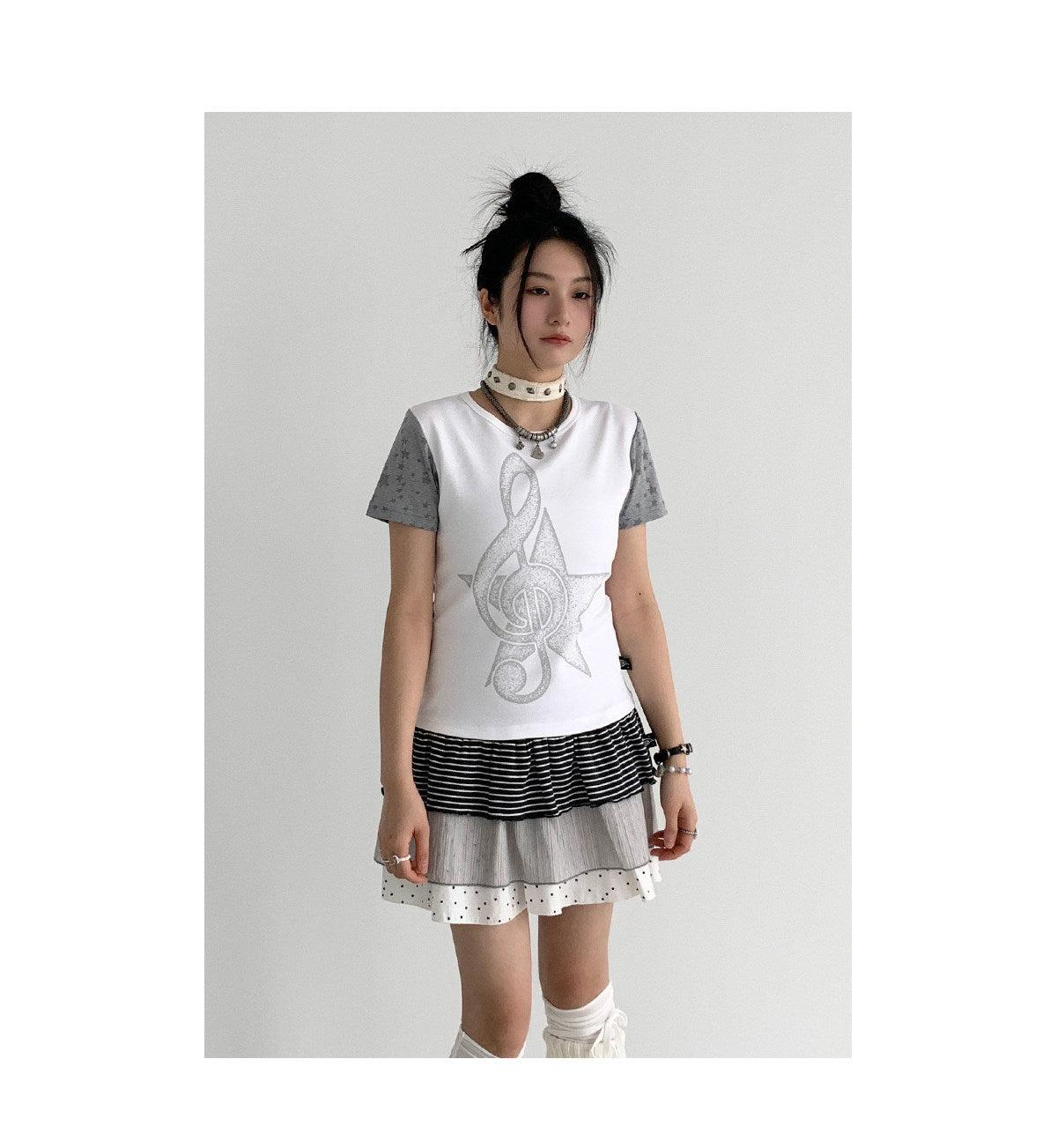 Trio Stripe Star Tiered Mini Skirt