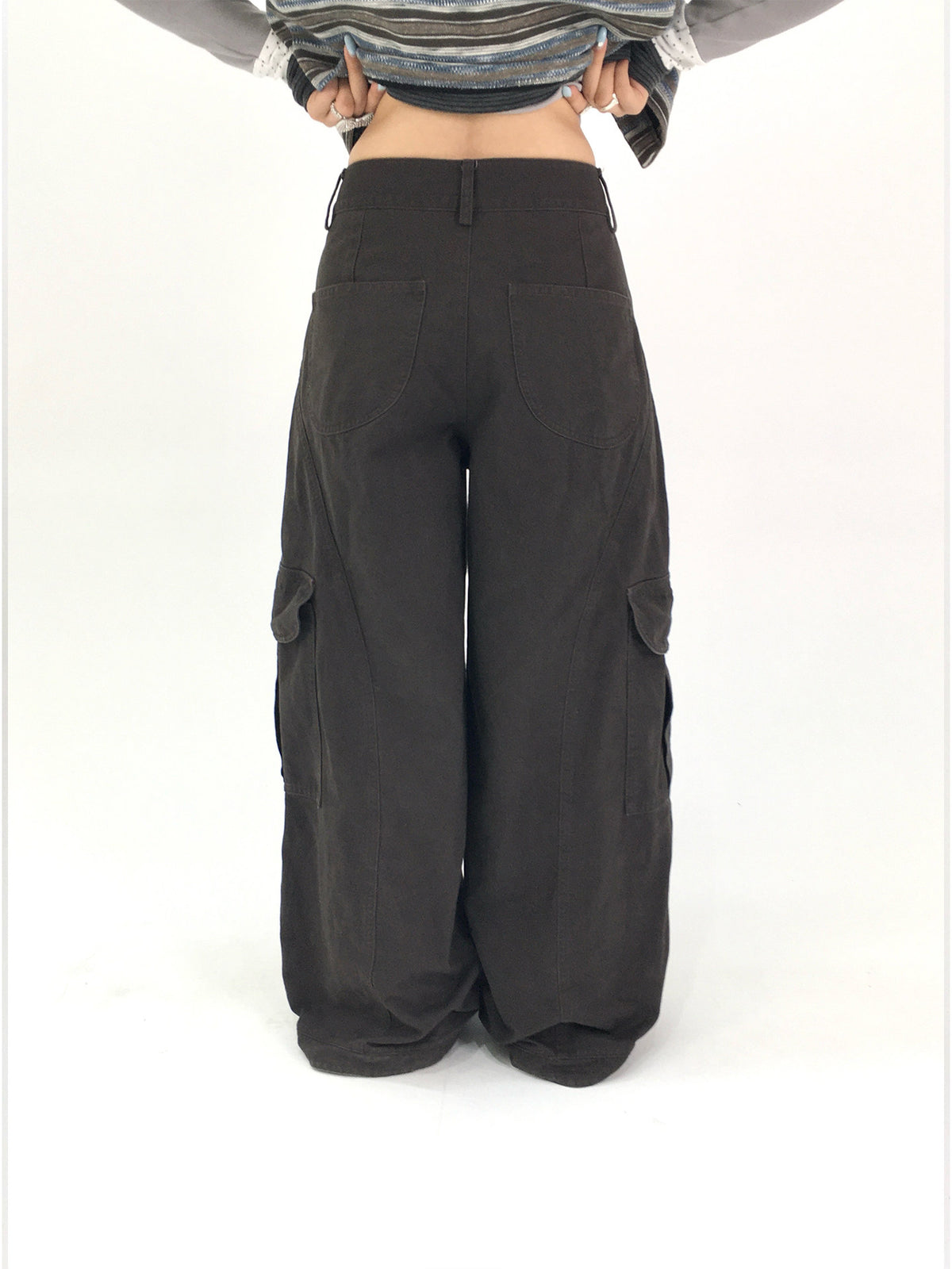 Washed Gray Tea Wide-Leg Cargo Pants