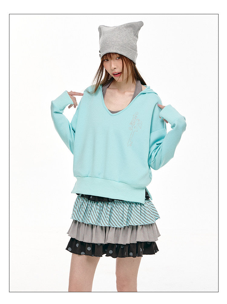 Mint Haze Faux-Layer Halter Hooded Sweatshirt