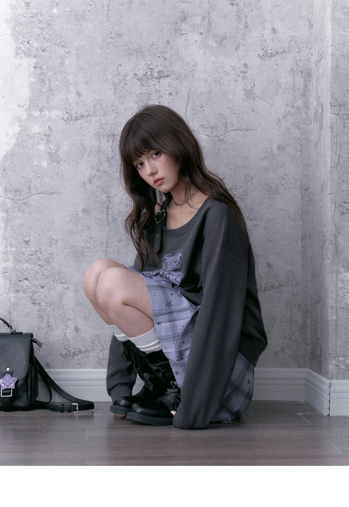 Heart-Strap Graphic Faux-Layered Sweatshirt Dress