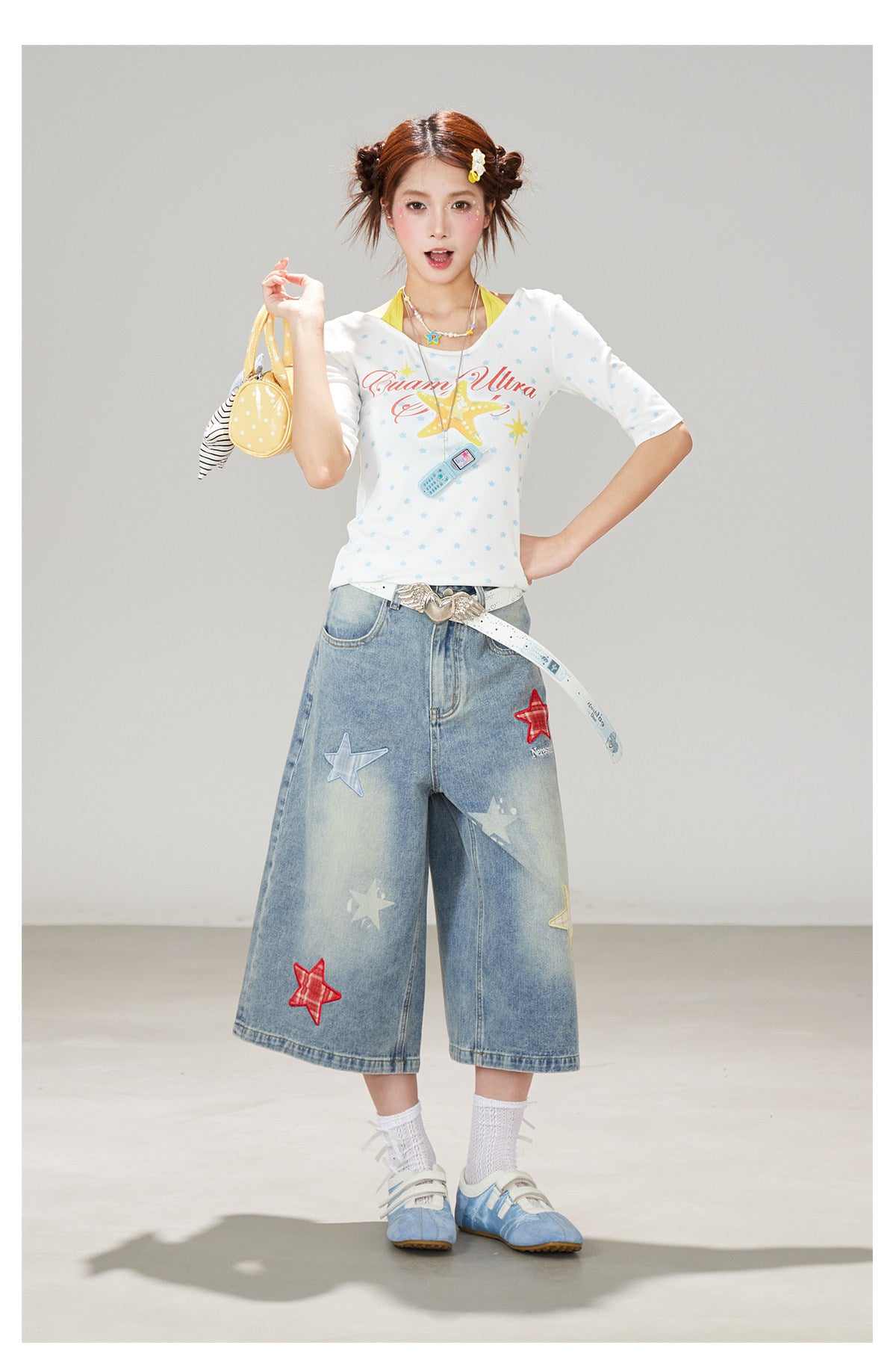 Blue Star Wide-Leg Denim Pants