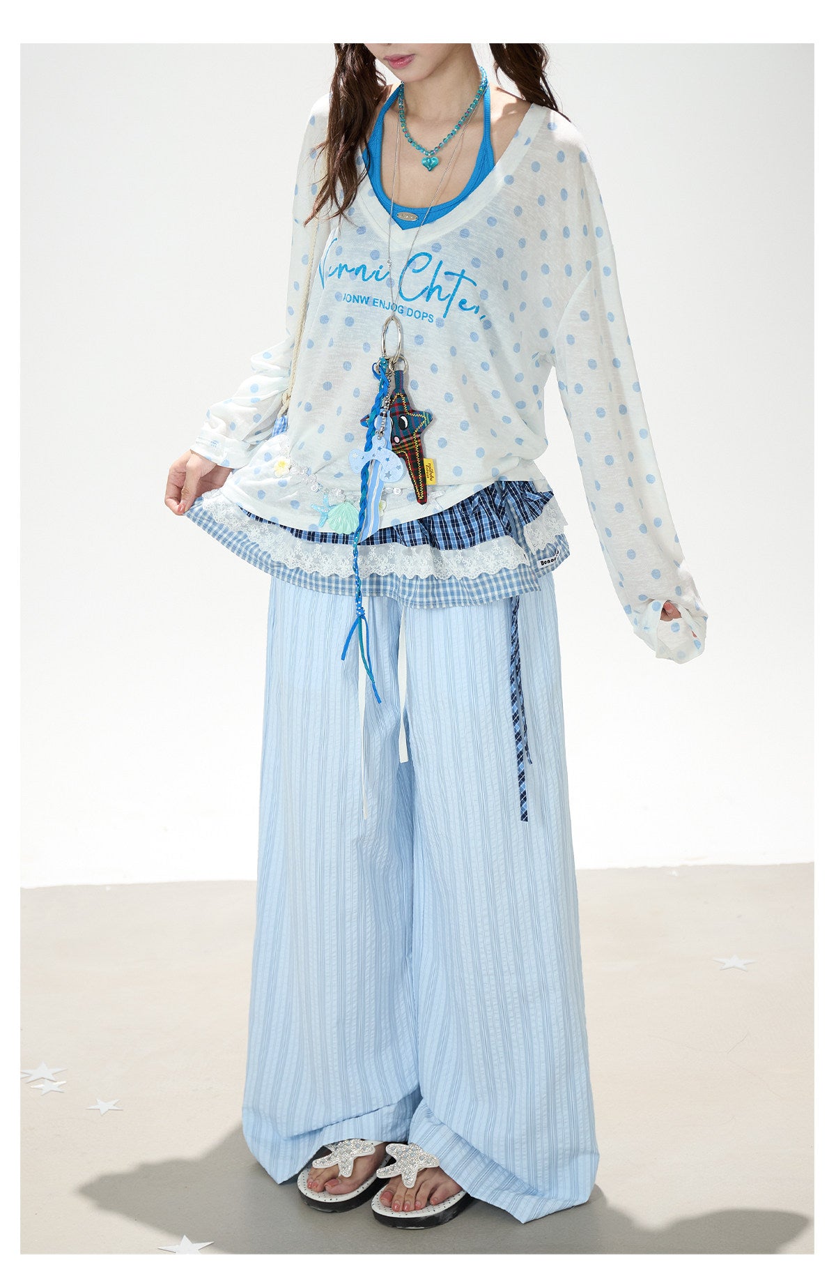 Polka Dot Layered Top & Wide-Leg Pants