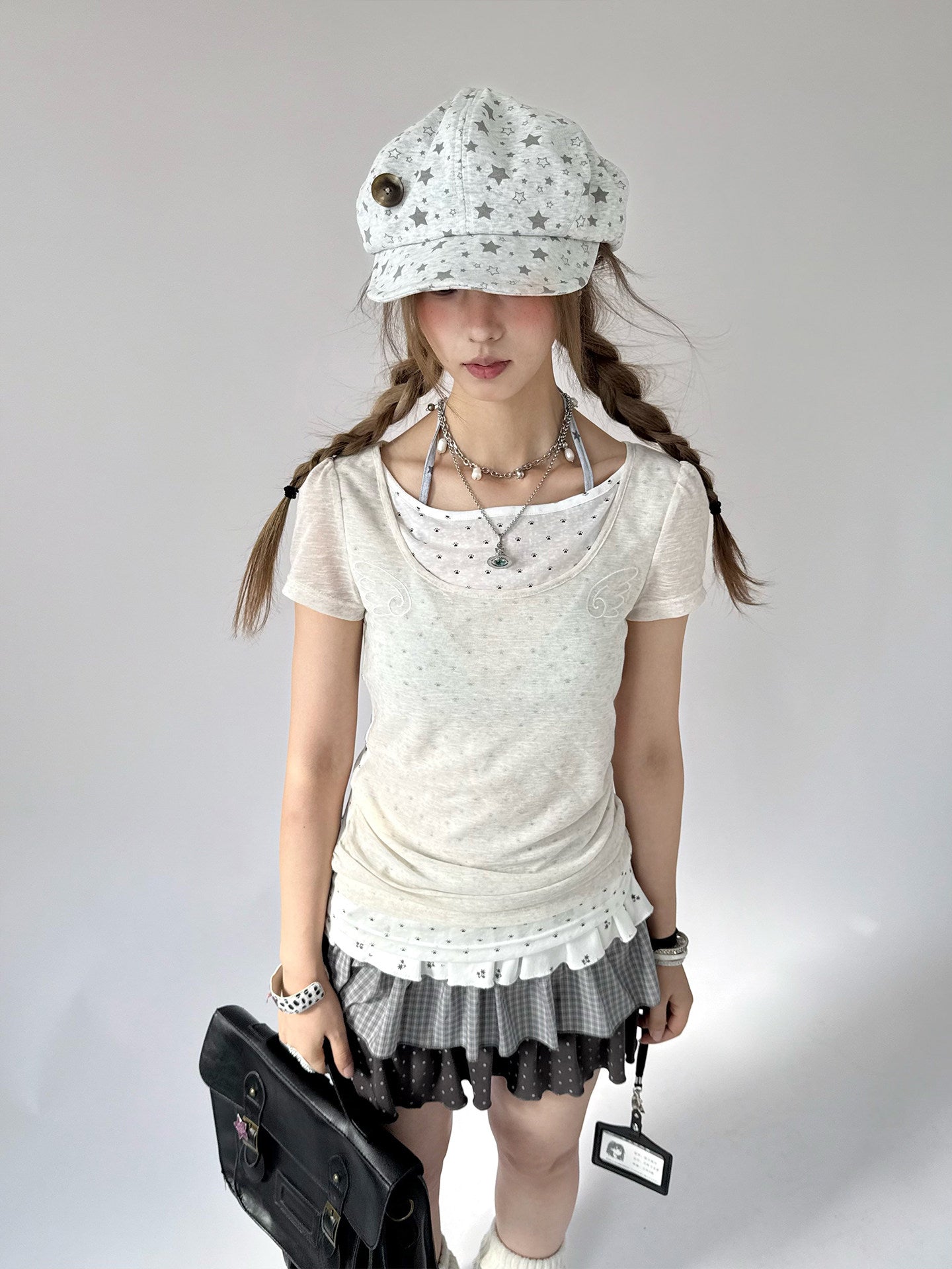 Angel Cat Back-Tie Layered Lyocell Tee