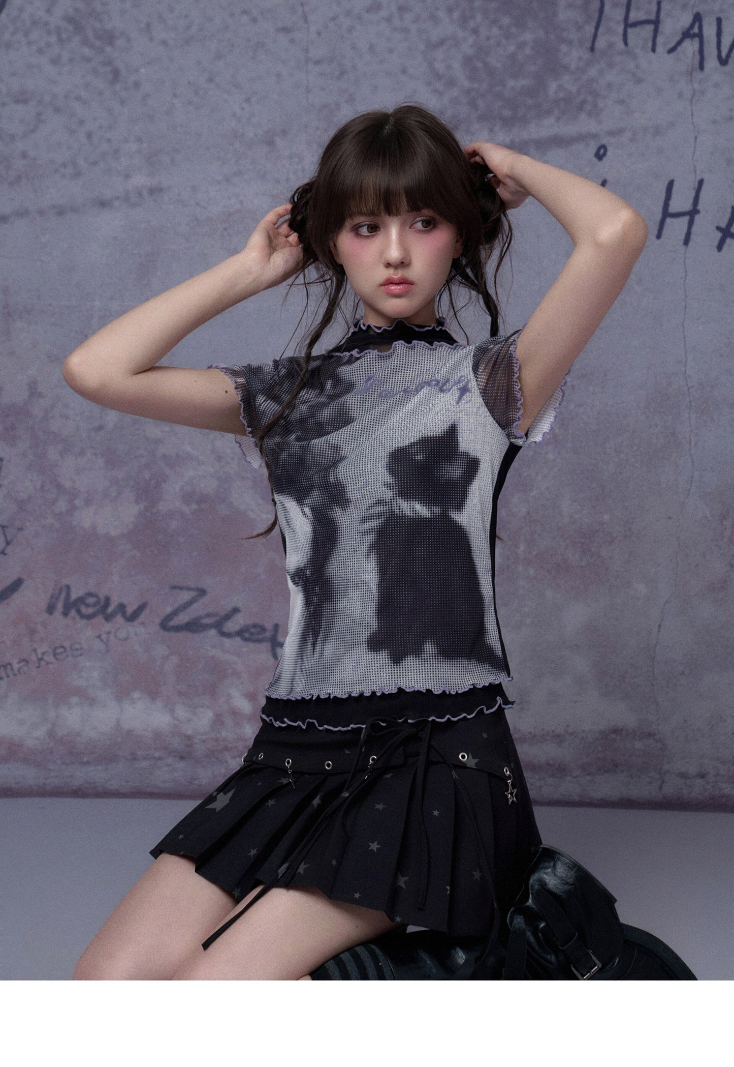 Midnight Cat Double-Layer Mesh Tee