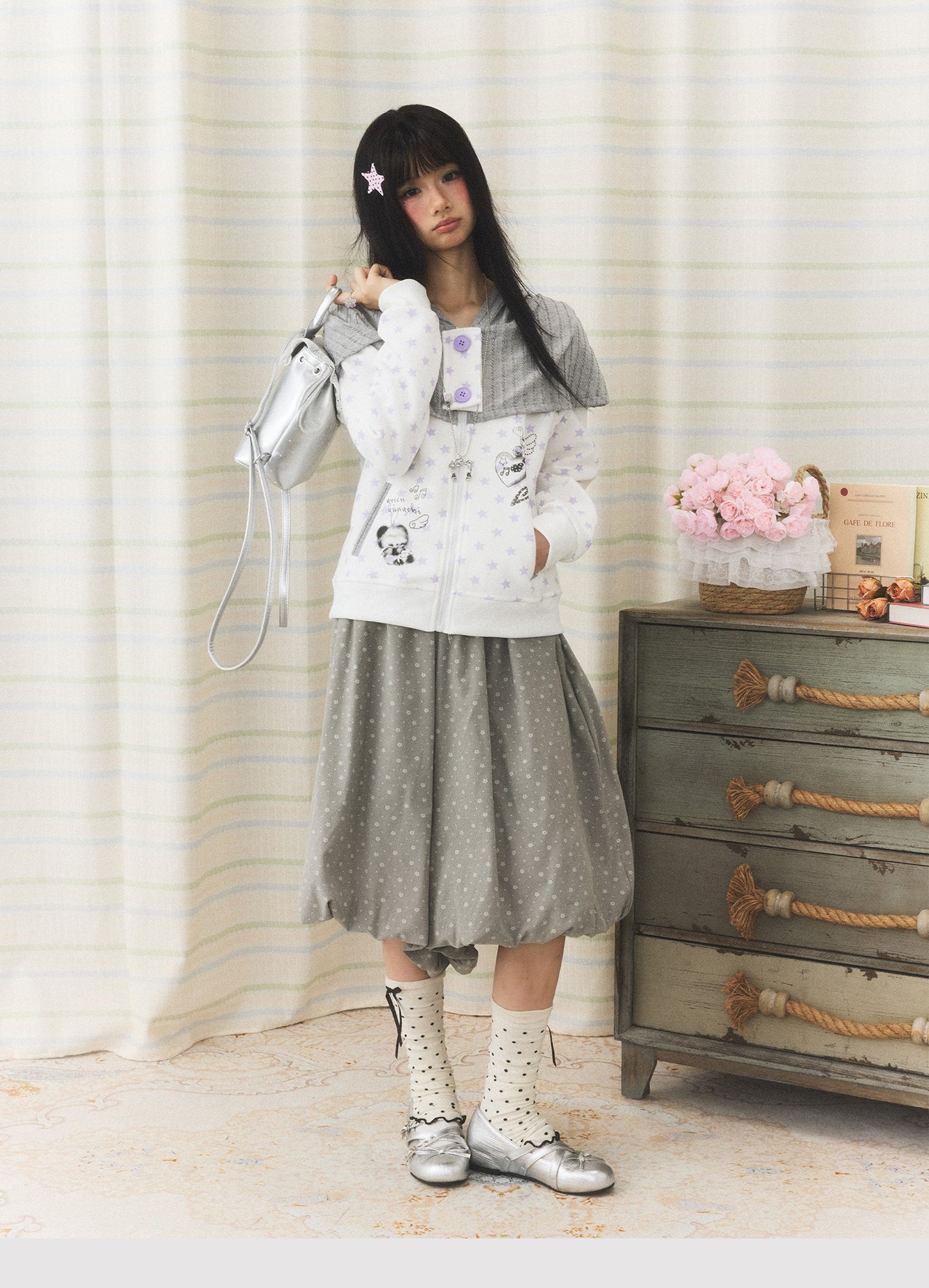 Starfall Cape-Layer Zip-Up Hoodie