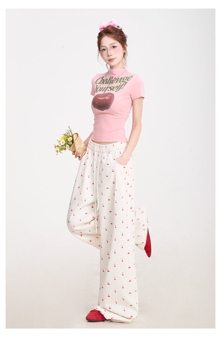 Challenge Yourself Cherry Graphic Baby Tee
