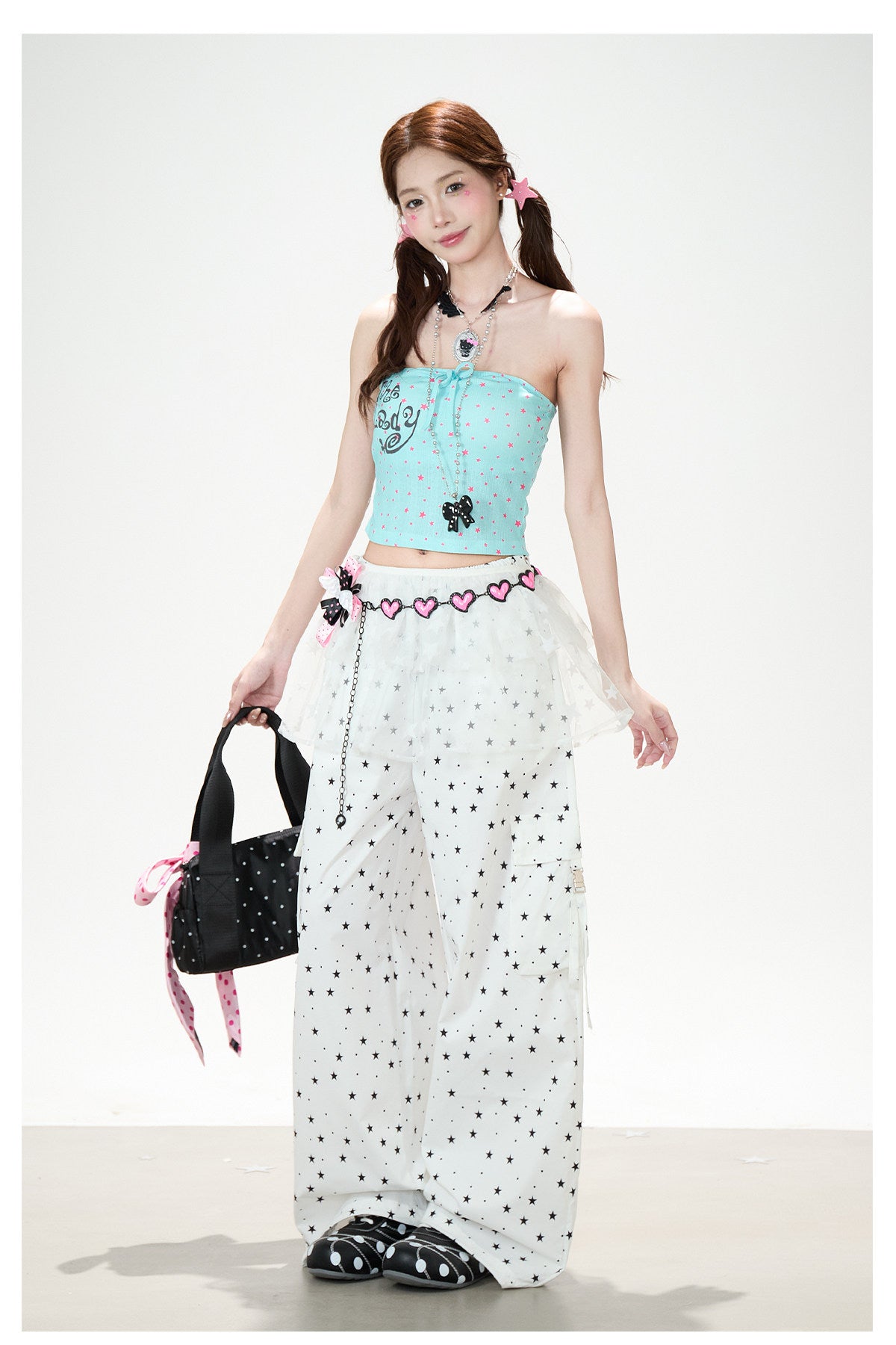Allover Star Cargo Wide Leg Pants