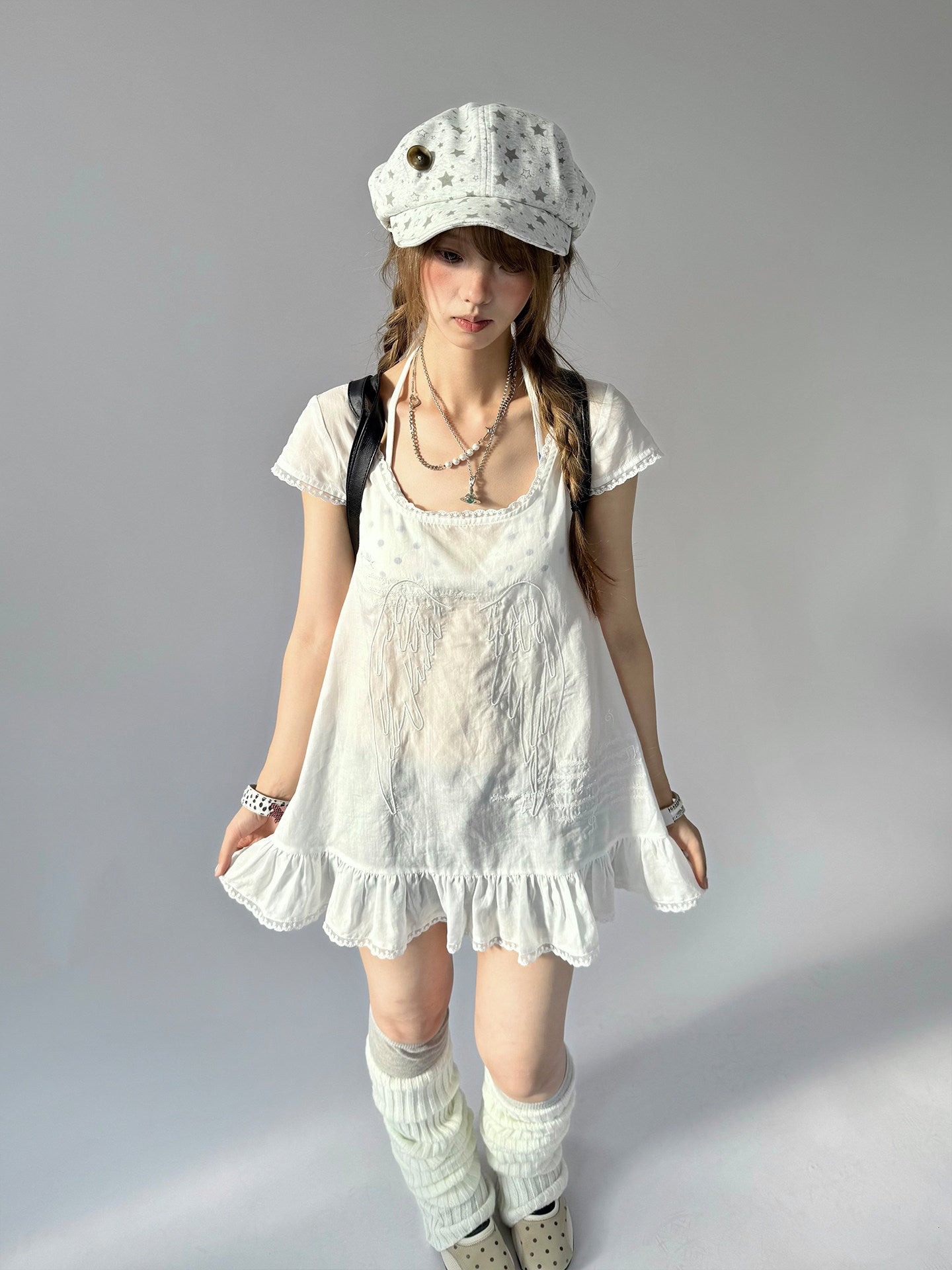 Angel Wing Lace-Trim Lyocell Tunic Top