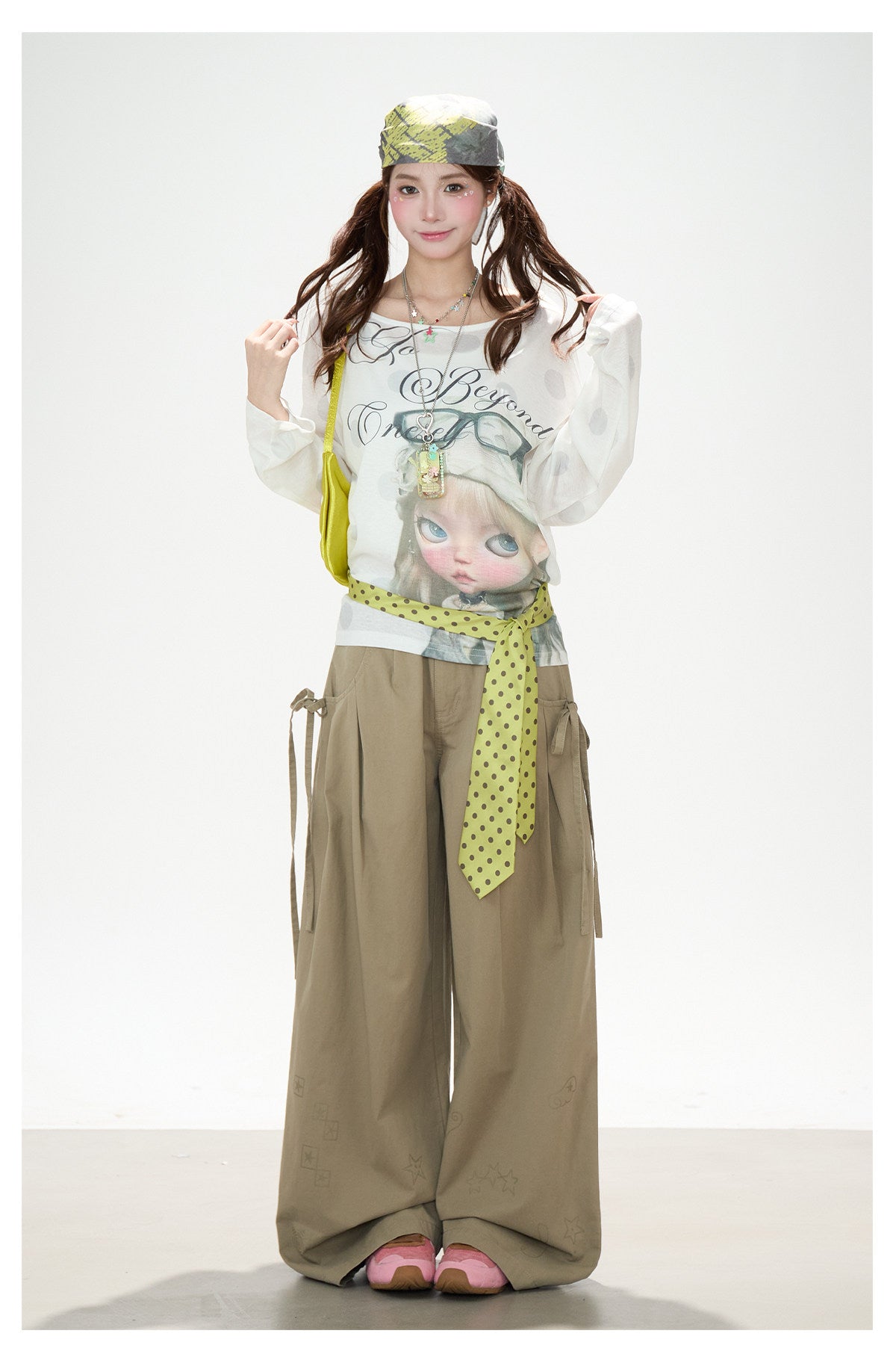 Dreamy Doll Print Oversized Long Sleeve Top